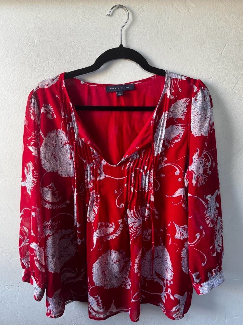 Tommy Hilfiger Red Floral Peasant Blouse